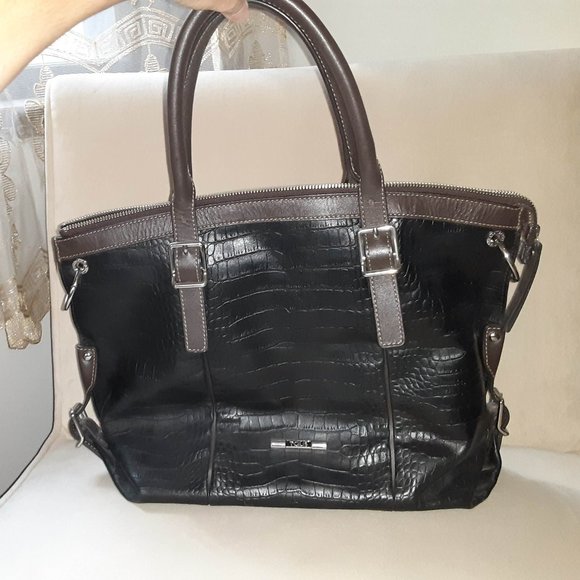 Tous black and brown alligator print leather tote shoulder bag - Picture 5 of 14